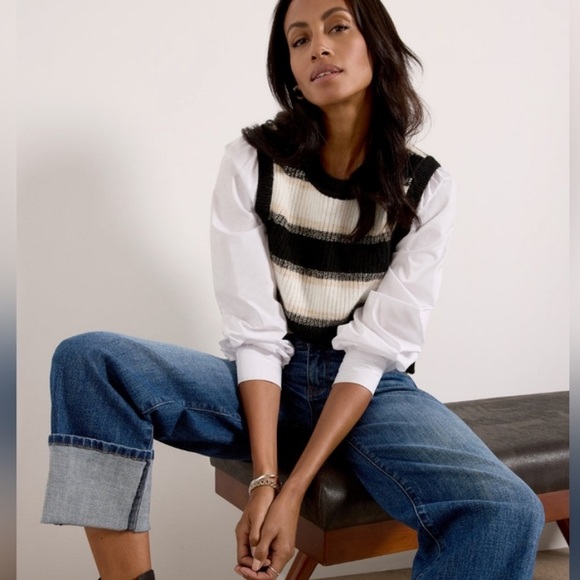 BOGO! Evereve Lucy Two-Fer Sweater Vest Puff Sleeve Blouse Size XS - Picture 3 of 10